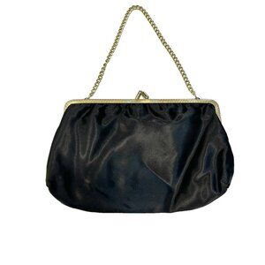 Vintage Mini Clutch Purse Bag Evening Wedding Satin  Gold Chain 60s Small Goth